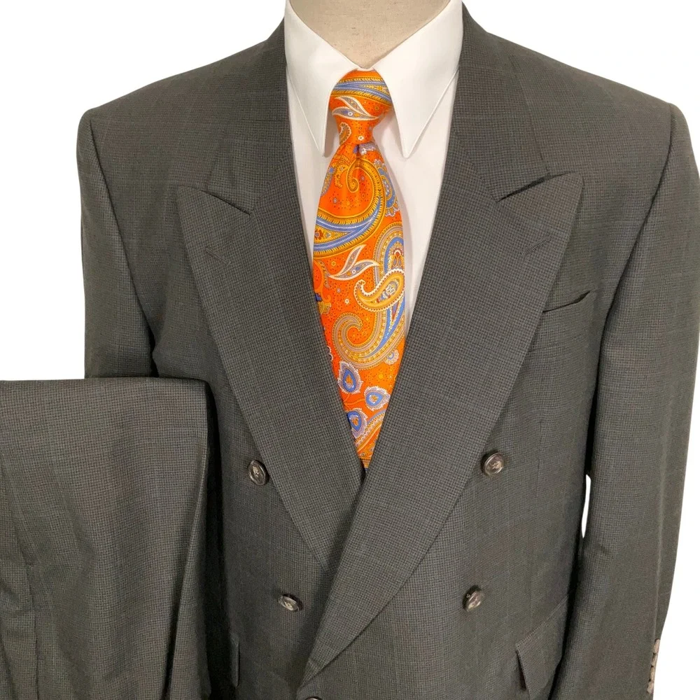 Jos. A. Bank Suit Men 42R 36W28L Olive Green Glen Plaid Double Breasted Classic